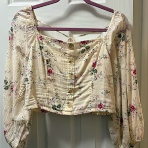 American Eagle Outfitters Cream Floral Blouse